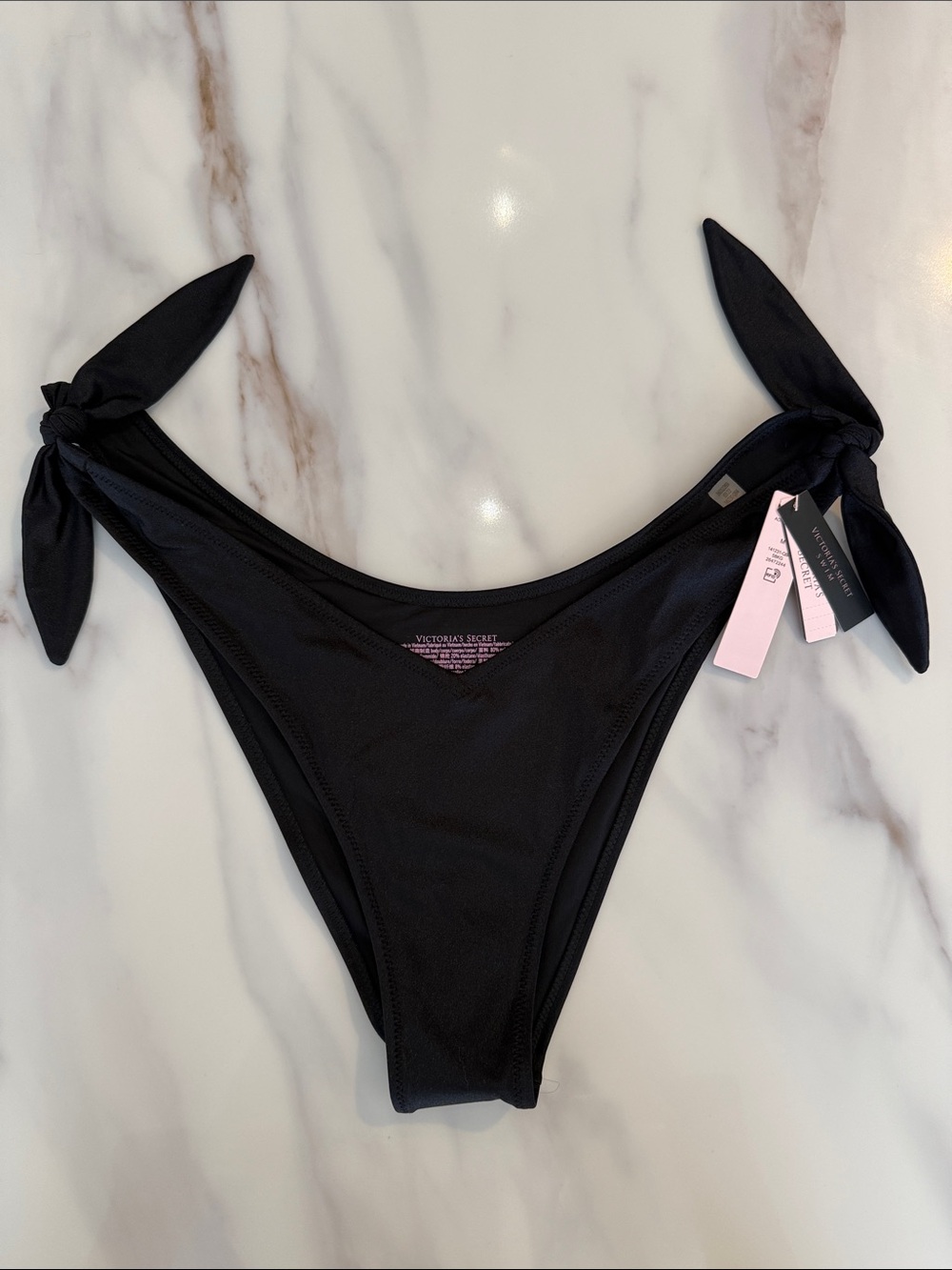 NEW Victoria's Secret High Hip Cut Side Tie Bikini Bottoms Swimwear Medium Black